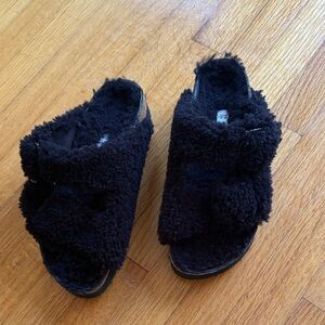 Birkenstock Papillio Black Fuzzy Slide Sandals